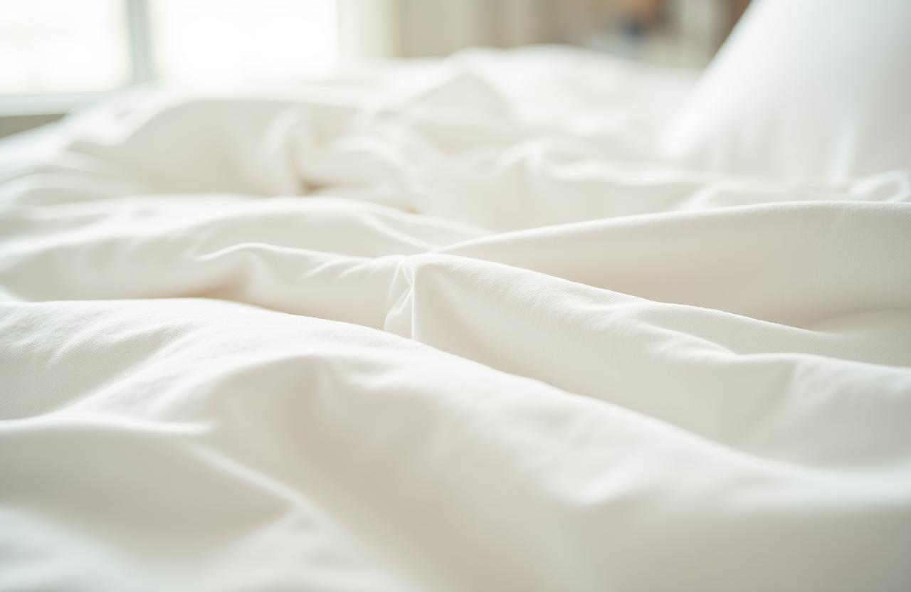 Luxury bedding draped like coastal waves
